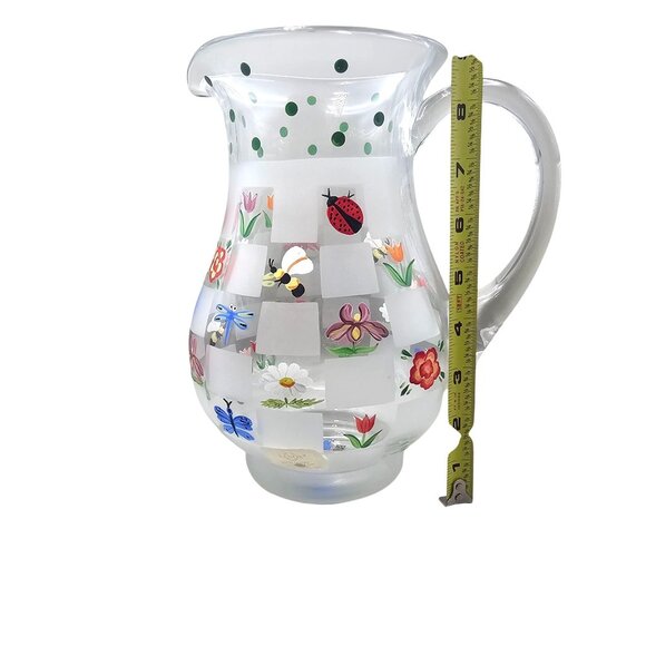 Lenox Natures Splendor Hand-Painted Glass Pitcher Floral & Insect Motifs 72 Oz - Picture 7 of 11